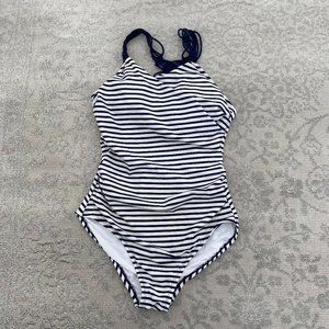 Kona Sol Swimsuit Halter Neck Medium Black White Stripe Swimwear